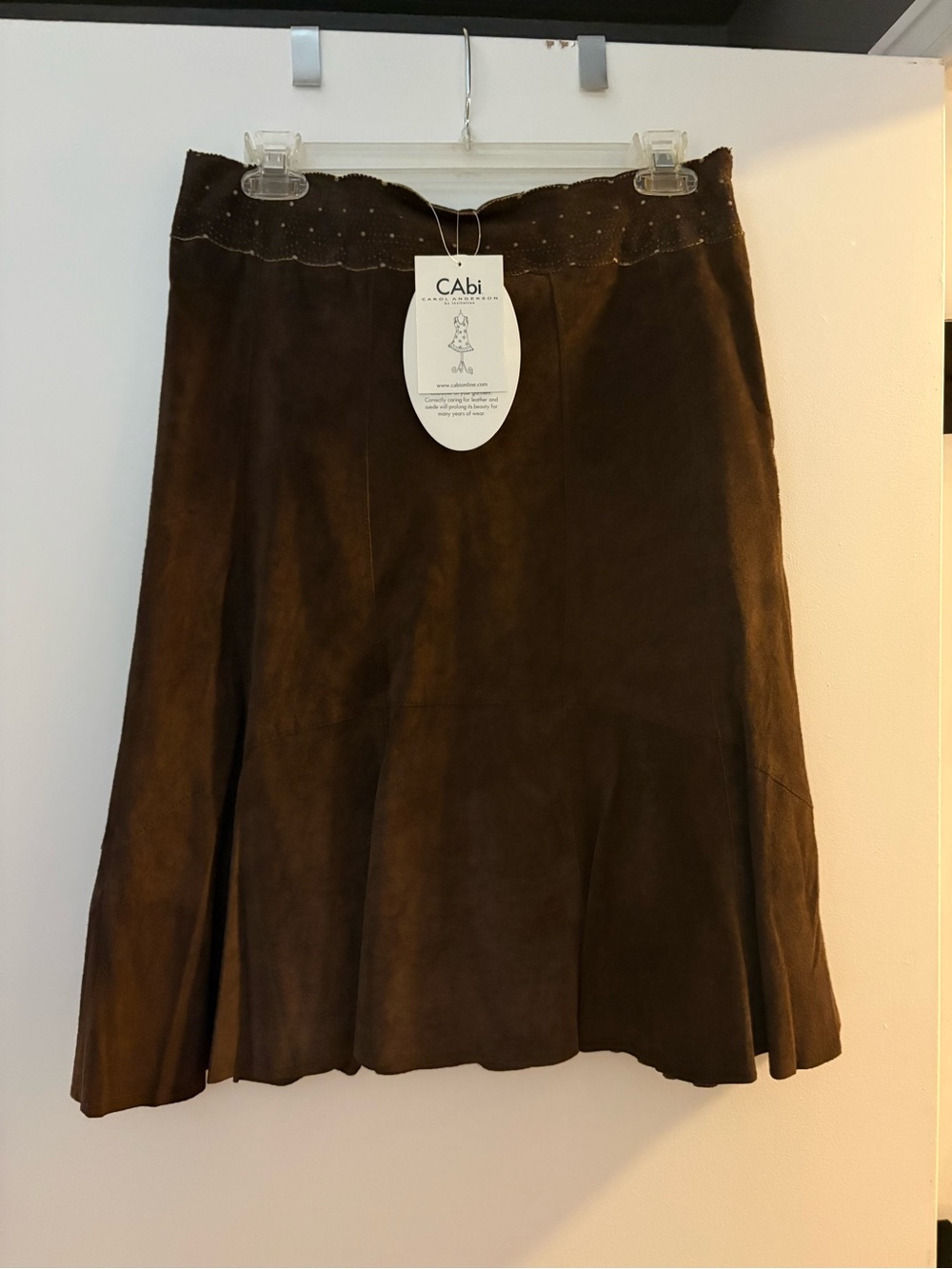 CAbi Dark Brown Suede A-Line Skirt with Scalloped Waist